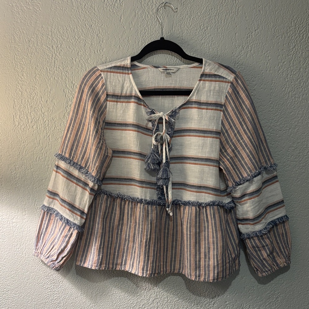 Striped Tassel Tie Women's Top